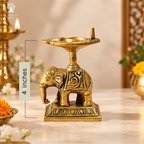 Brass Elephant Oil Lamp Diya for Home | Deepam Kundulu | Diwali | Home and Office | 4 Inch