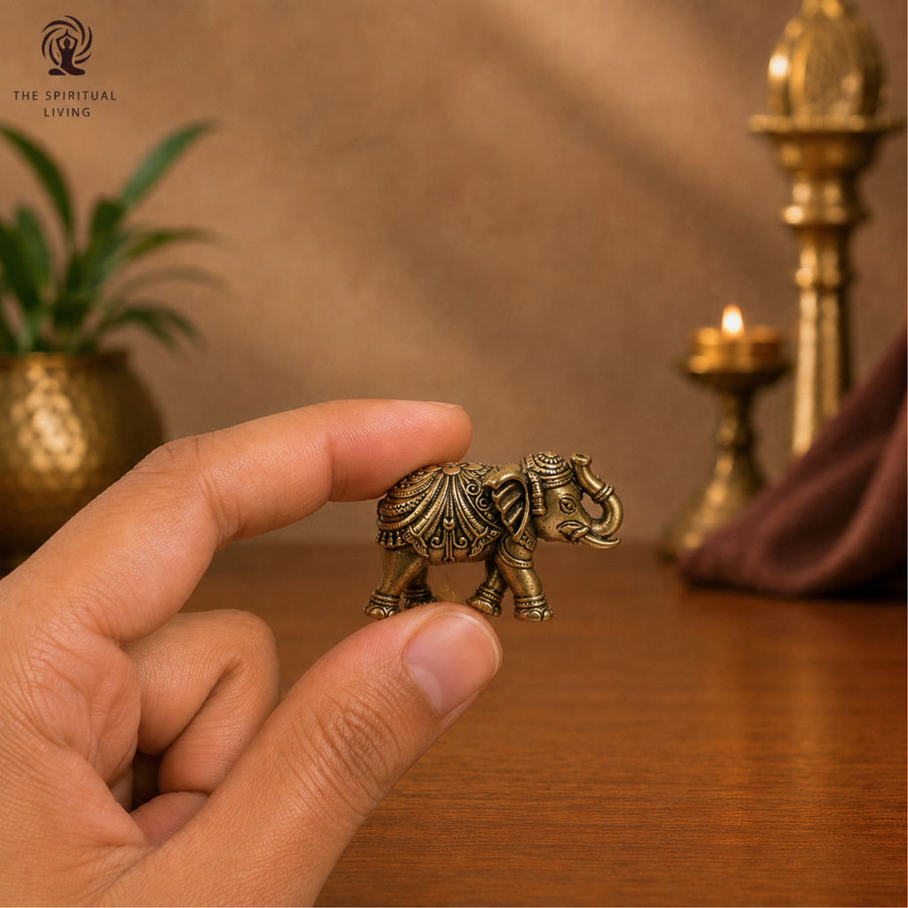Brass Elephant Idol Pair | 1.5 Inch | Pack of 2 | Minature Statue for Good Luck | Feng Shui |