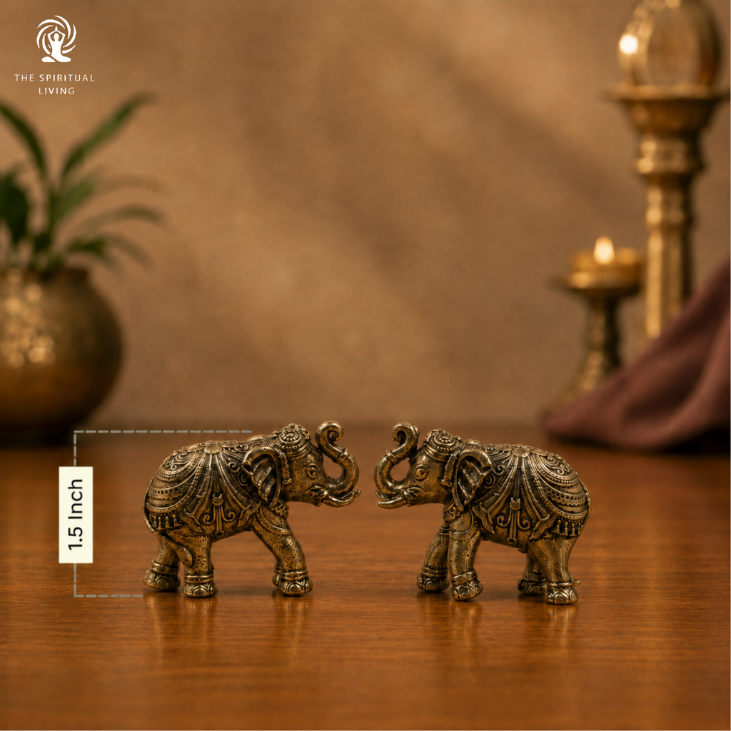 Brass Elephant Idol Pair | 1.5 Inch | Pack of 2 | Minature Statue for Good Luck | Feng Shui |