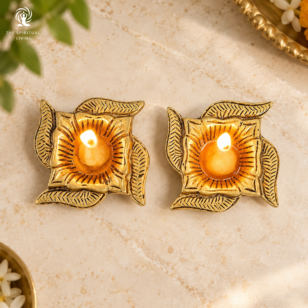 Brass Swastik Diya | 3 Inch | Set of 2 | Oil Wick Diya | Pooja | Diwali Collection | Gift Items |