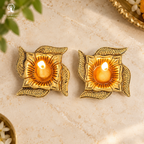 Brass Swastik Diya | 3 Inch | Set of 2 | Oil Wick Diya | Pooja | Diwali Collection | Gift Items |