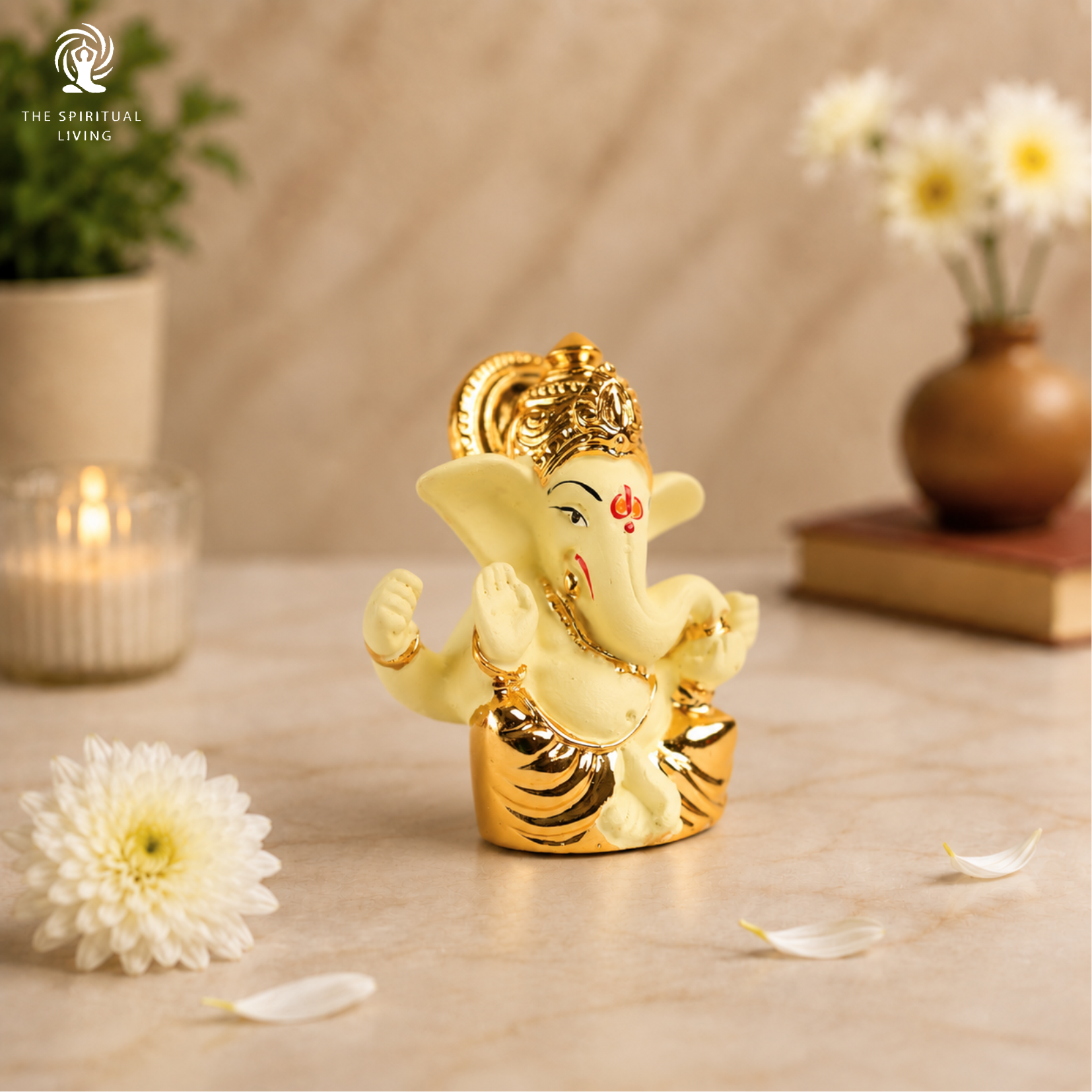 Gold Plated Mukut Ganesh Idol for Car Dashboard | 2.5 Inch | Home Decor | Office | Showpeice | Housewarming Gift |