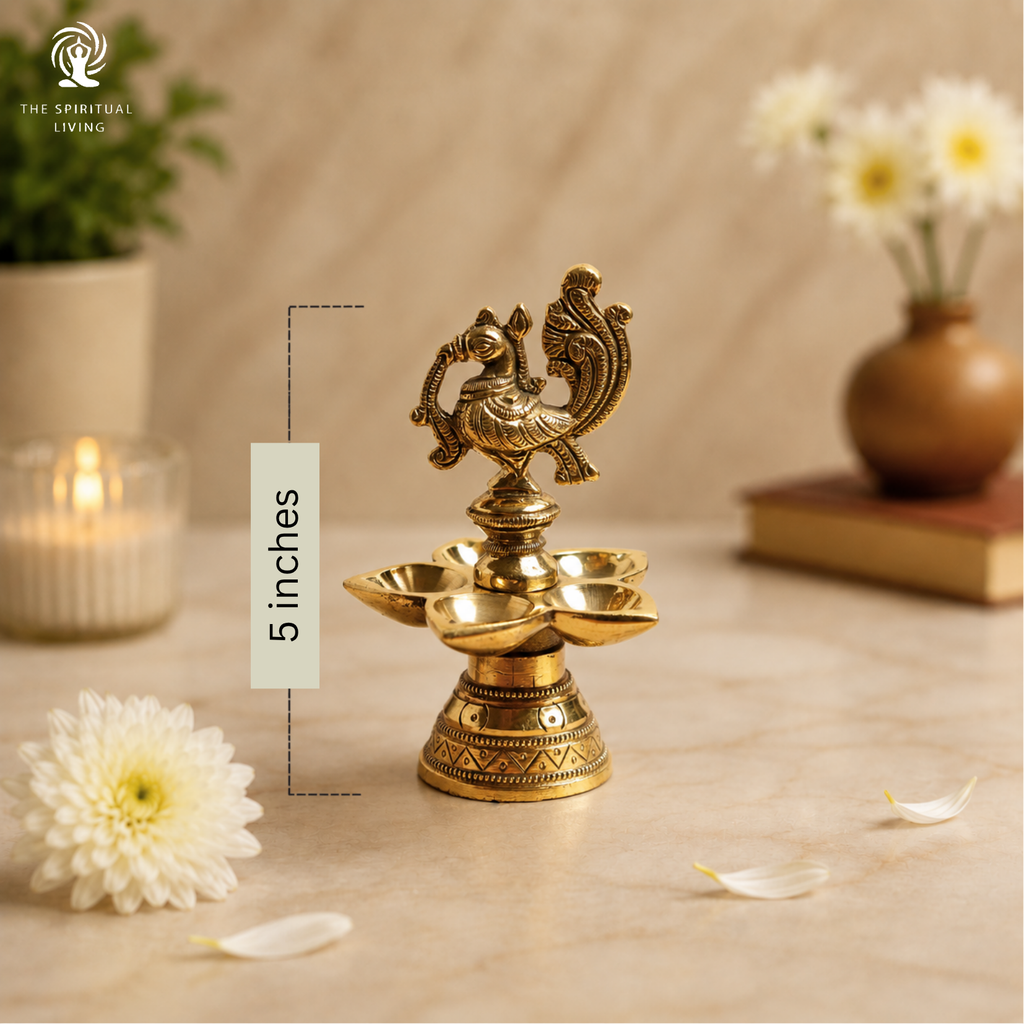 Brass Peacock Diya | 5 Inch | Panch Diya for Aarti | Panchaarti |  Mor Diva | Diya for Pooja | Diwali |