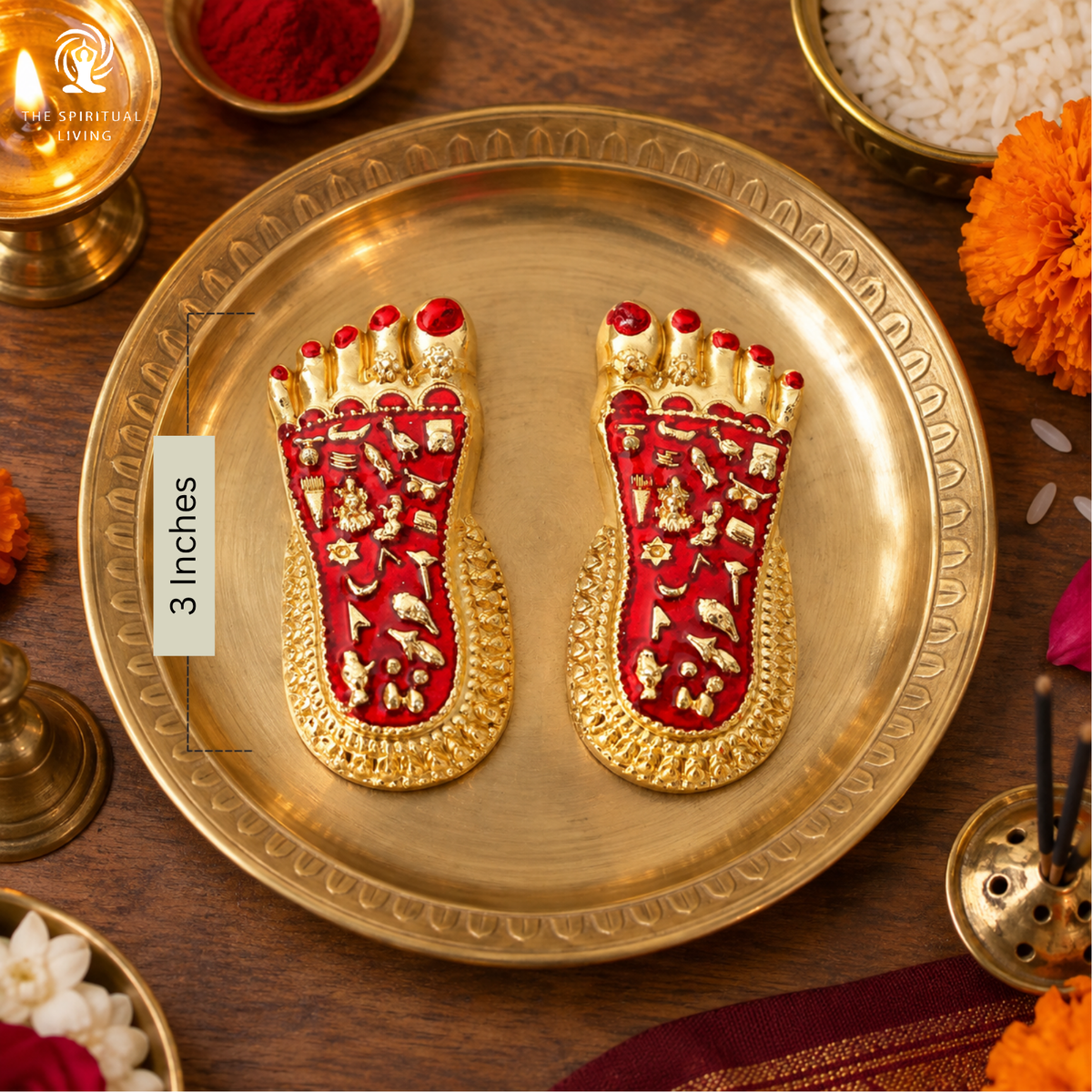Gold Plated Meenakari Charan Paduka | 3 Inch | Paduka for Puja | Ideal for Laxmi Puja |