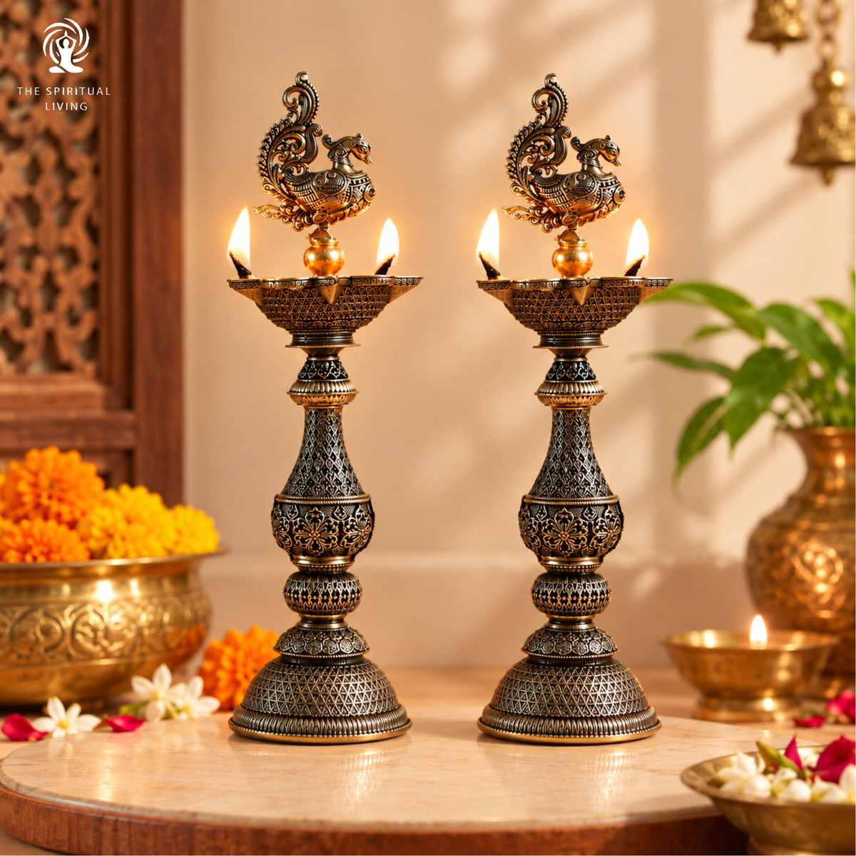 Peacock Diya | 8 Inch | Peacock Samai Pair Diya Stand | Kerala Kuthu Vilakku |
