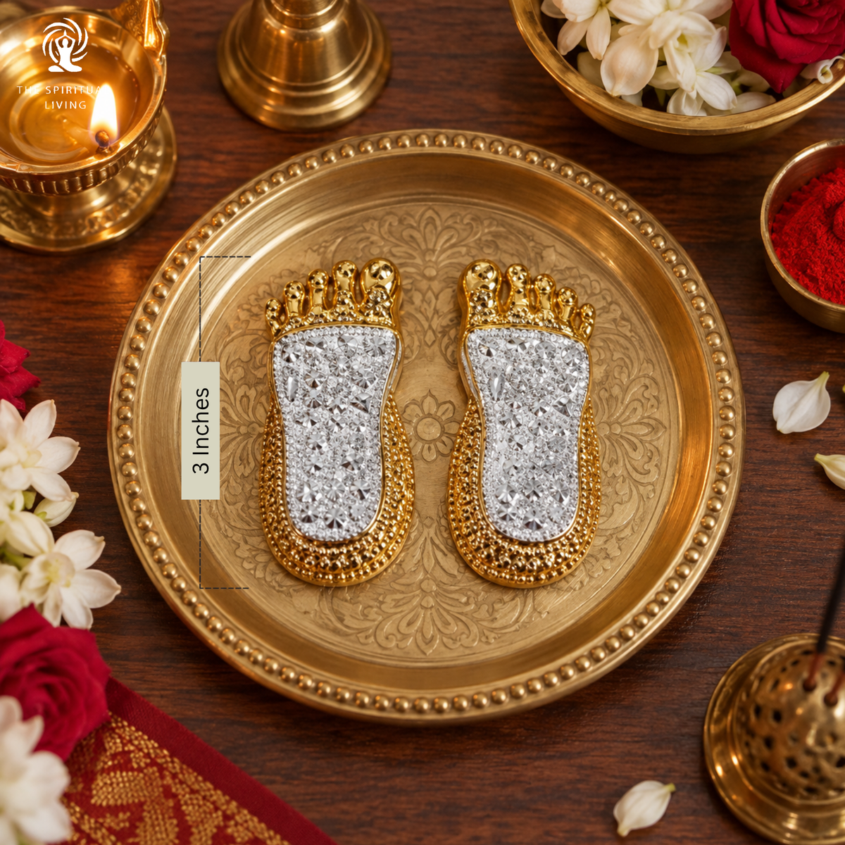 Luxe Laxmi Charan Paduka | 3 Inch | Ideal for Maa Lakshmi Puja | Vastu & Mandir Pooja Room | Office | Home | Business |