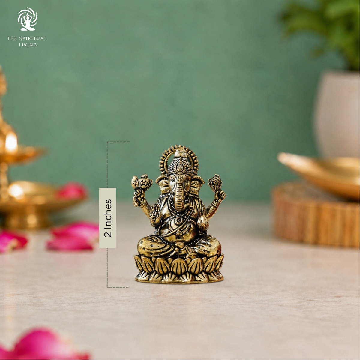 Brass Ganesh Idol for Home Decor - 2 Inch