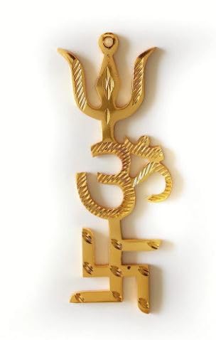 Brass Swastik Om Trishul Trishakti Yantra - Vastu Remedies - Door Entrance - 4 Inches