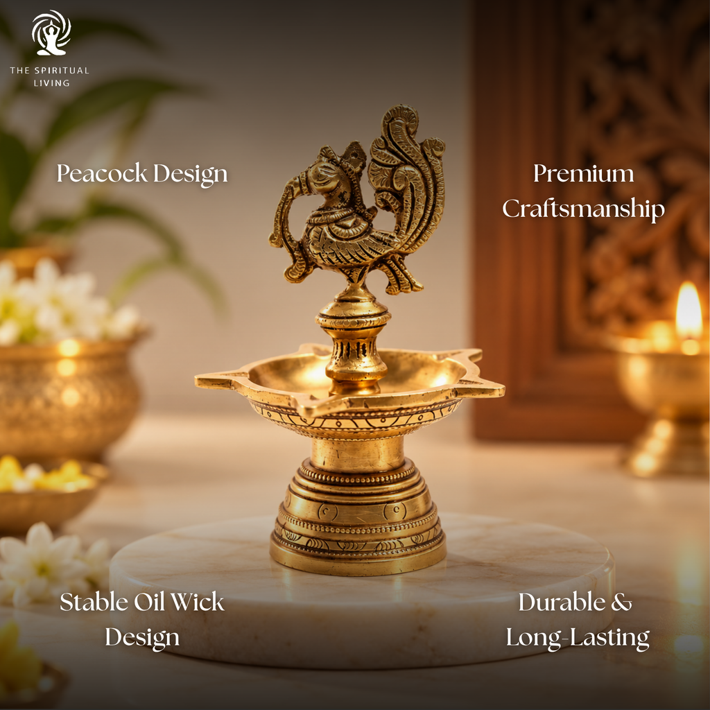 Brass Peacock Oil Lamp Diya - 6 Inch