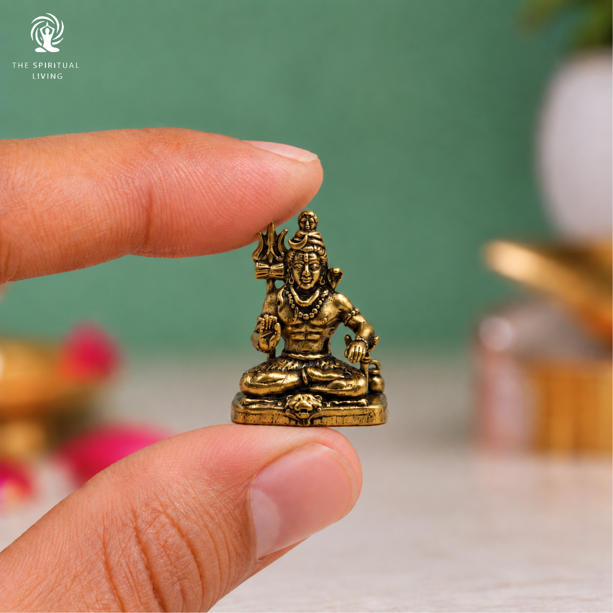 Small Brass Meditating Bholenath Murti | 1 Inch | Minature Lord Shiva | Trishul with Damru for Car Dashboard |