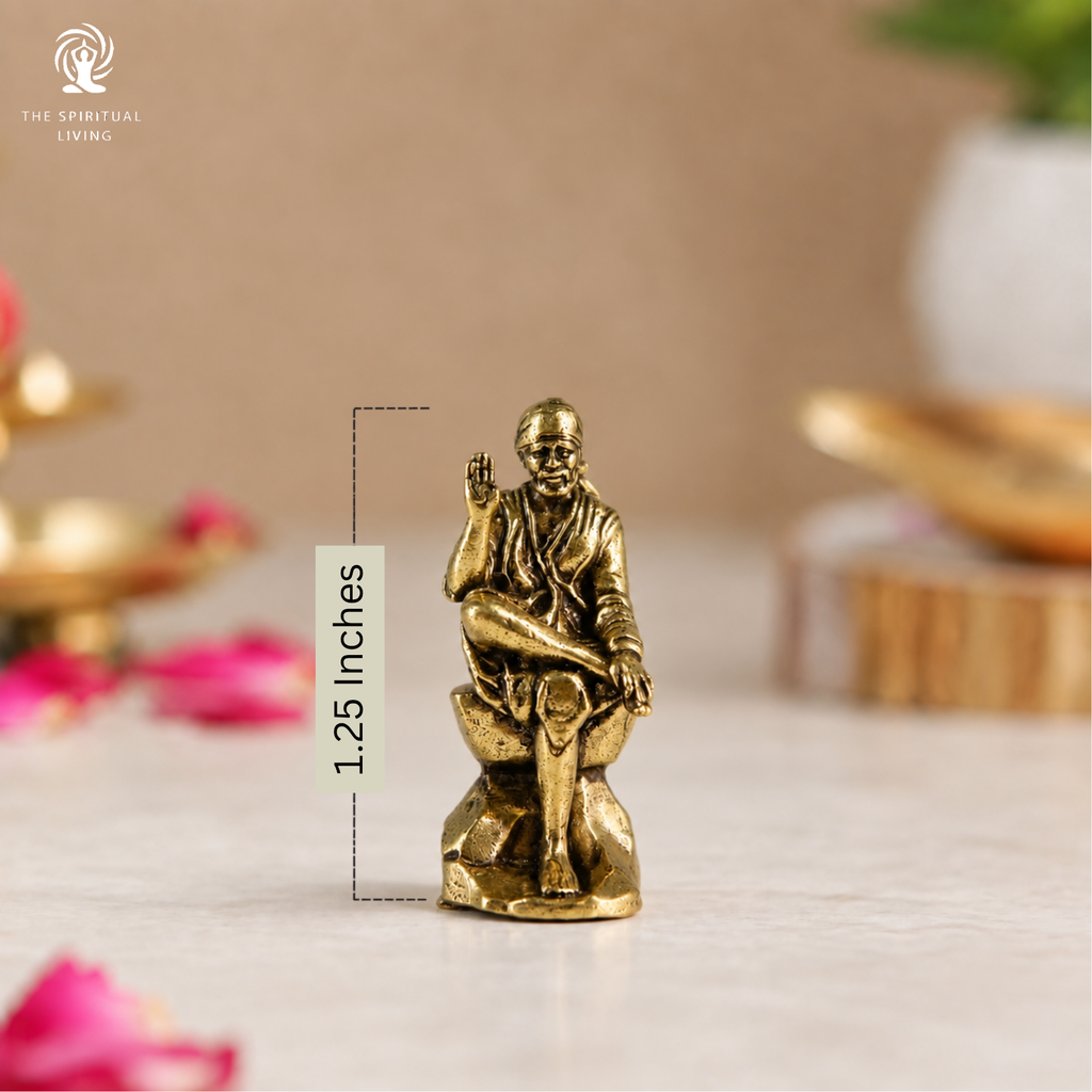 Brass Sai Baba Miniature Idol | 1.25 Inch | Sainath Murti | Home Temple | Shirdi Wale | साईं बाबा |
