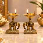 Brass Elephant Oil Lamp Diya for Home | 3 Inch | Pack of 2 | Pooja |  Gift Items | Deepam Kundulu | Diwali |