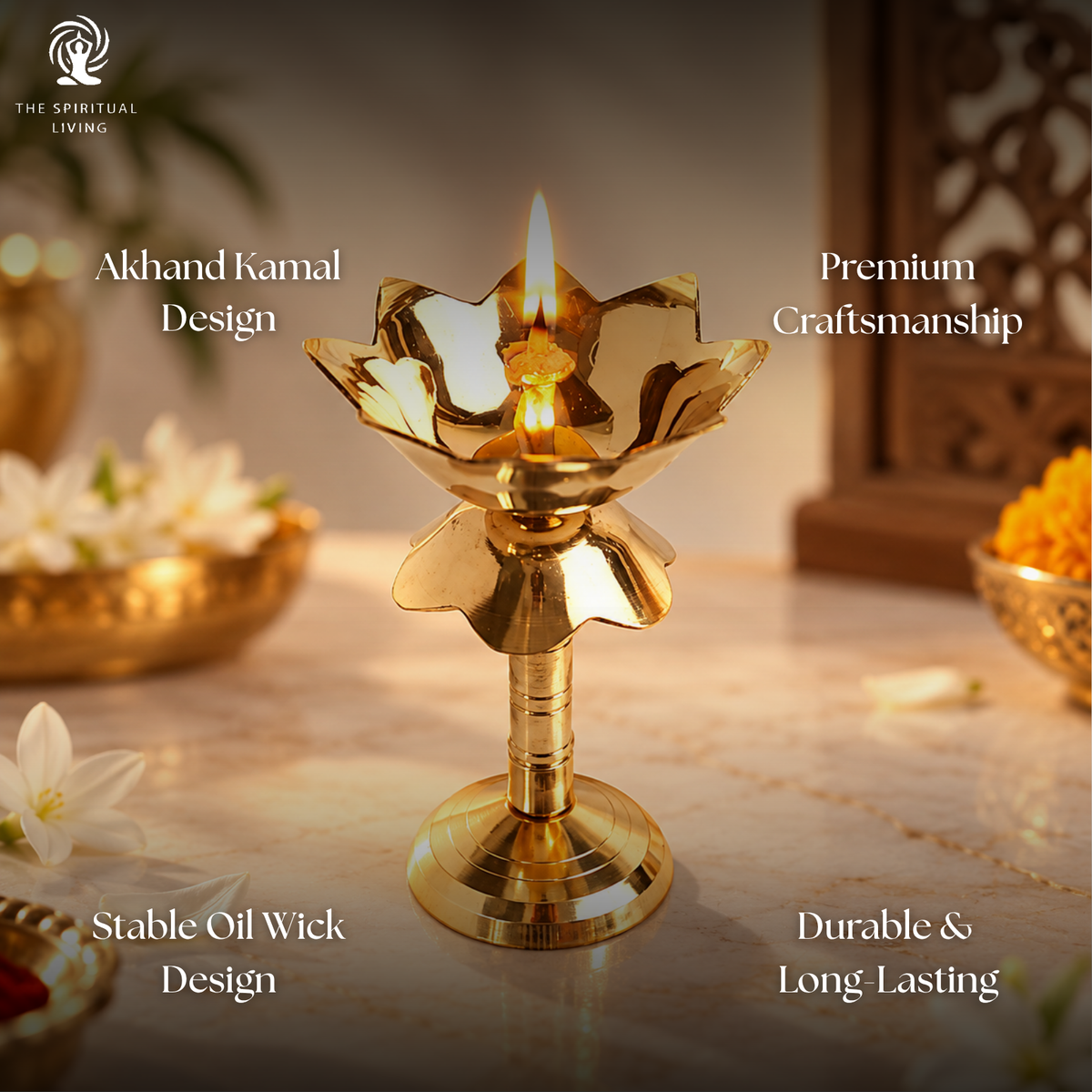 Brass Heavy Akhand Lotus Kamal Nanda Diya | 5 inch | Kuthu Vilakku | Diwali Gift Items | Diwali Decor |