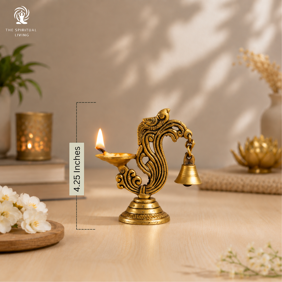 Peacock Brass Diya with Bell | 4.25 Inch