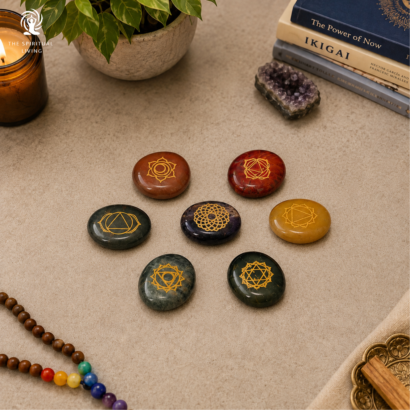 Seven Chakra Healing Stones In Wooden Box ( Set of 7 )