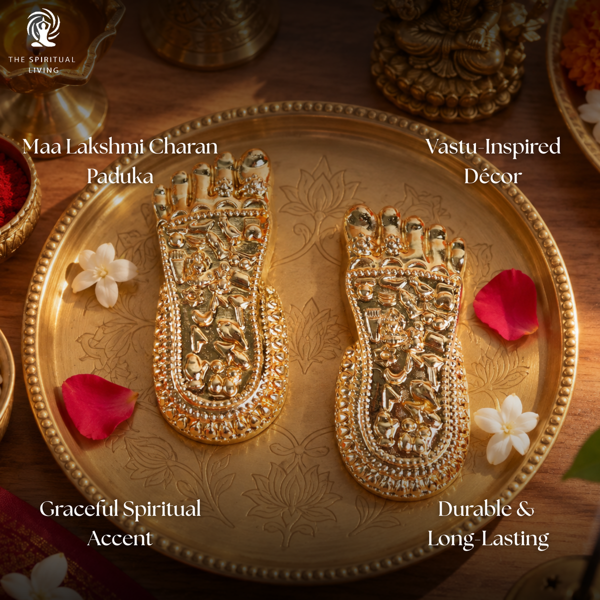 Gold Plated Charan Paduka | 3 Inch | Paduka for Puja |  Maa Laxmi | Diwali Gift | House Warming |