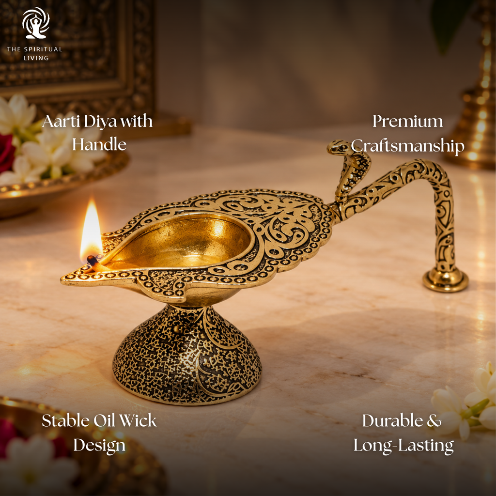 Brass Aarti Diya with Handle - 4.5 Inch