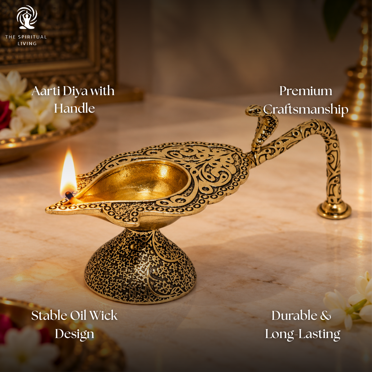 Brass Aarti Diya with Handle - 4.5 Inch