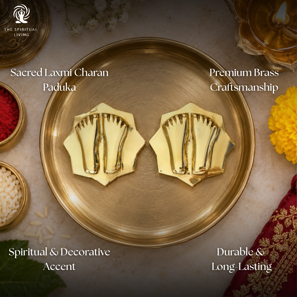 Brass Paduka for Puja | 2.75 Inch | Pooja | Laxmi Charan | Door |