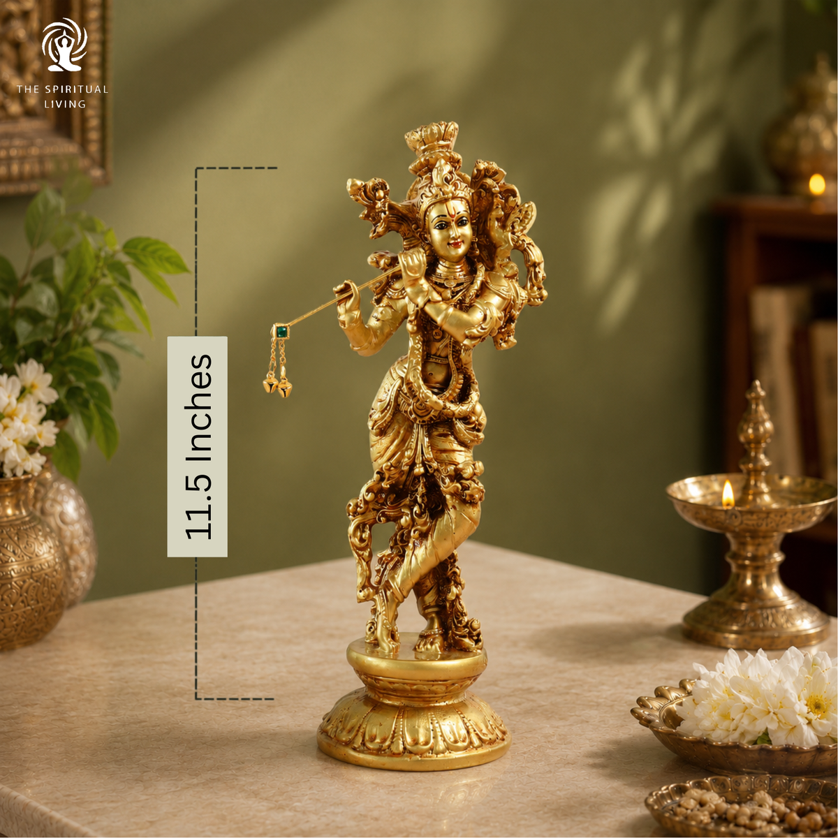 Lord Shri Krishna Playing Flute Standing Statue | 11.5 Inch | Basuri | Murti for Home Temple - Mandir |