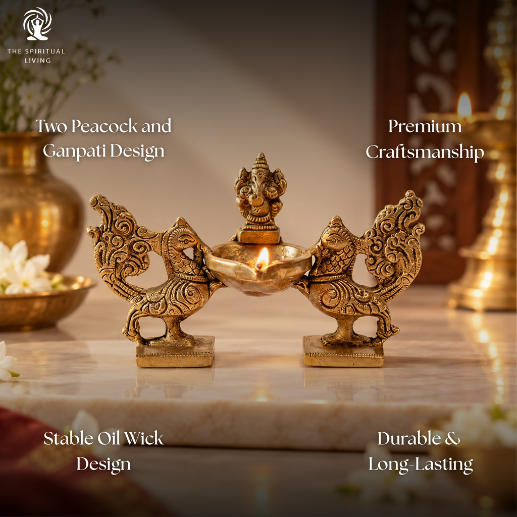 Brass Two Peacock and Ganpati in Middle Showpiece Diya | Diwali | Deepam Kundulu | Home and Office |