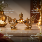 Brass Two Peacock and Ganpati in Middle Showpiece Diya | Diwali | Deepam Kundulu | Home and Office |