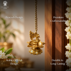 Peacock Five Oil Wick Brass Hanging Diya