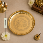 Pooja Plate Brass | 8 Inch | Laxmi Ganesh Thali | Pooja Samagri | Thali for Puja |
