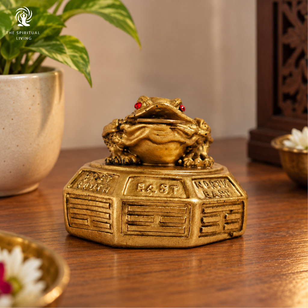 Feng Shui Frog with Coin in Mouth | 2.5 Inch | 3 Legged | Resin Antique Golden |
