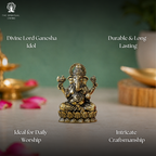 Brass Ganesh Idol for Home Decor - 2 Inch