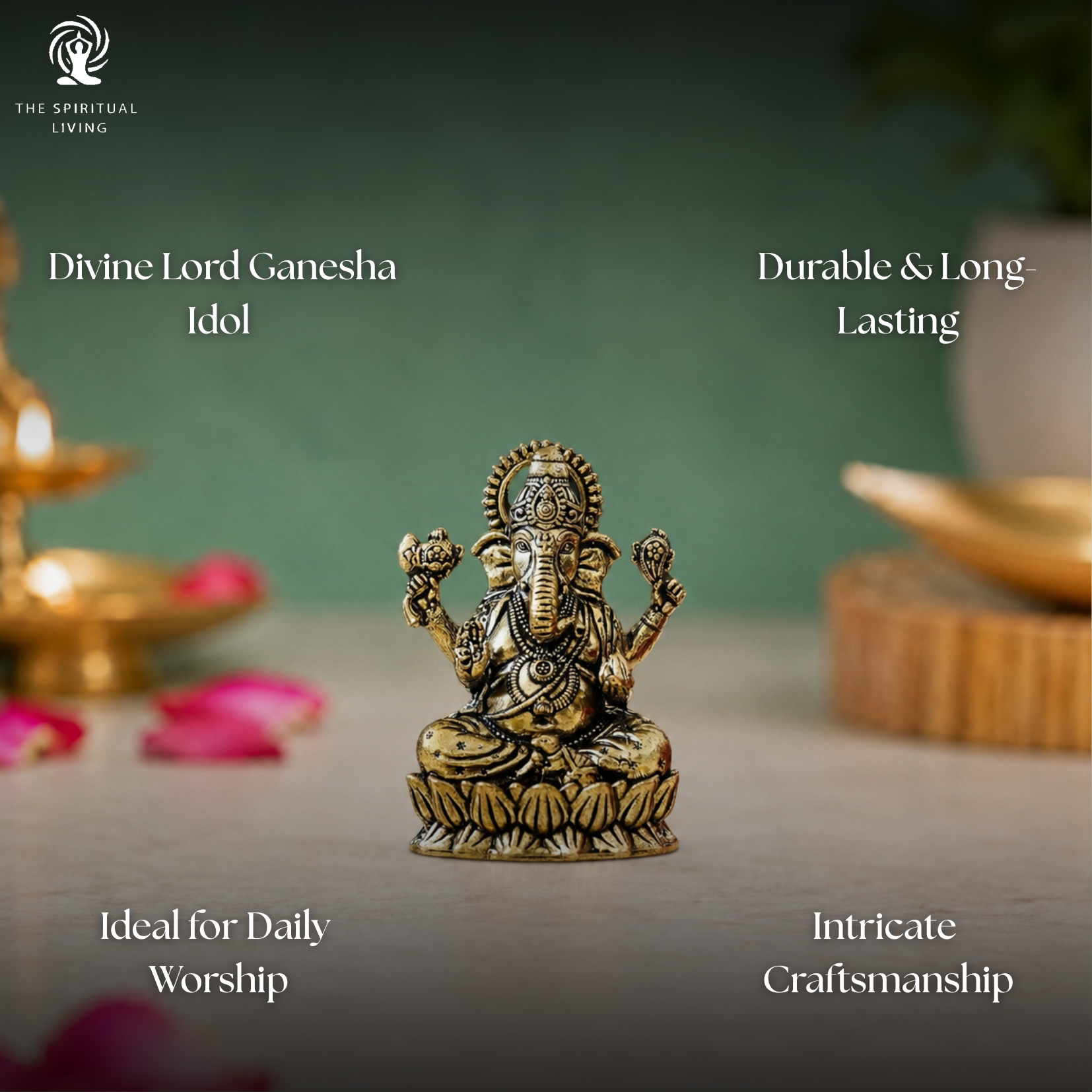 Brass Ganesh Idol for Home Decor - 2 Inch