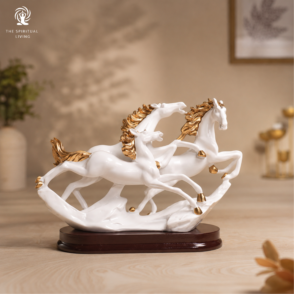 3 Running Horses Feng Shui Showpiece – 7 Inch  (White)