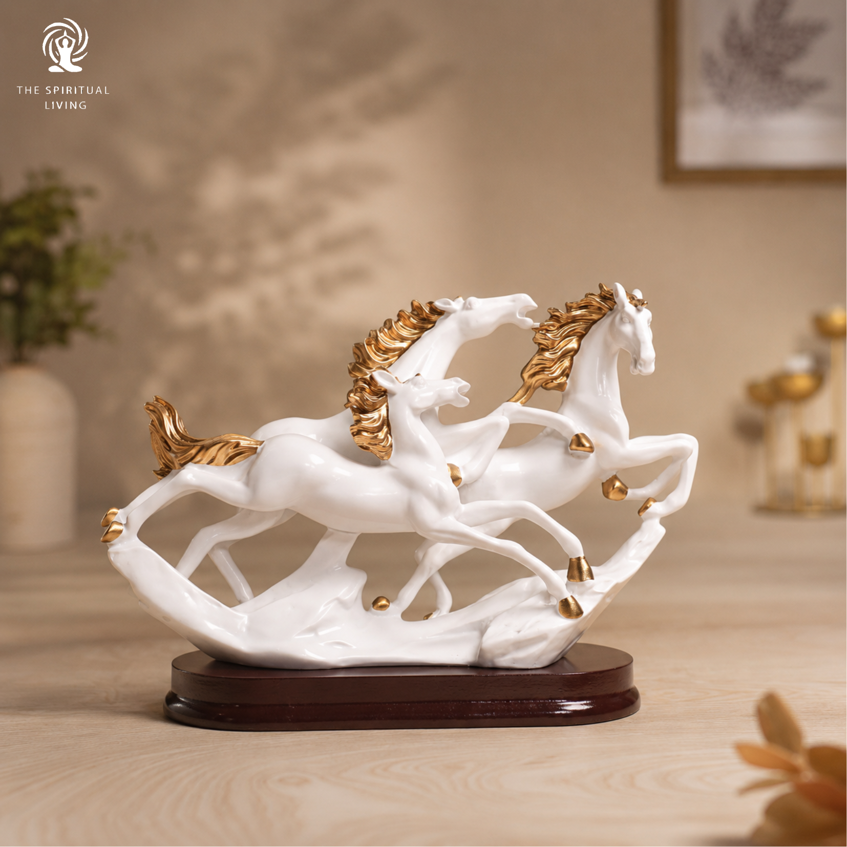 3 Running Horses Feng Shui Showpiece – 7 Inch  (White)