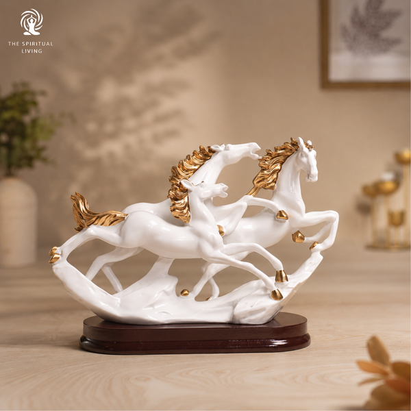 3 Running Horses Feng Shui Showpiece – 7 Inch  (White)