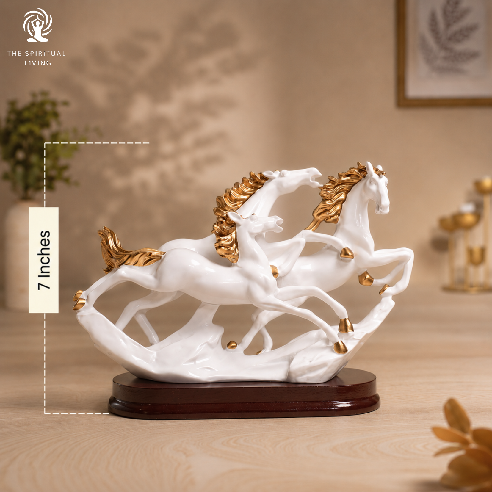 3 Running Horses Feng Shui Showpiece – 7 Inch  (White)