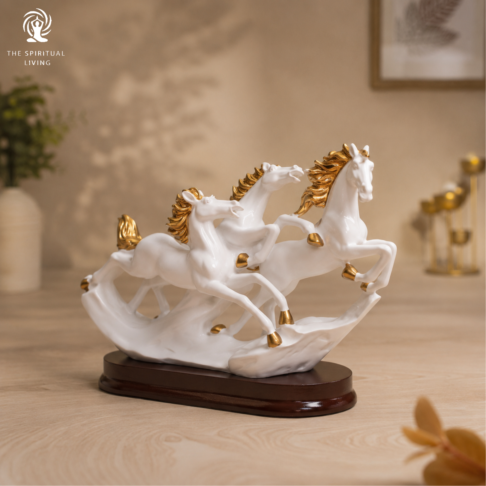 3 Running Horses Feng Shui Showpiece – 7 Inch  (White)
