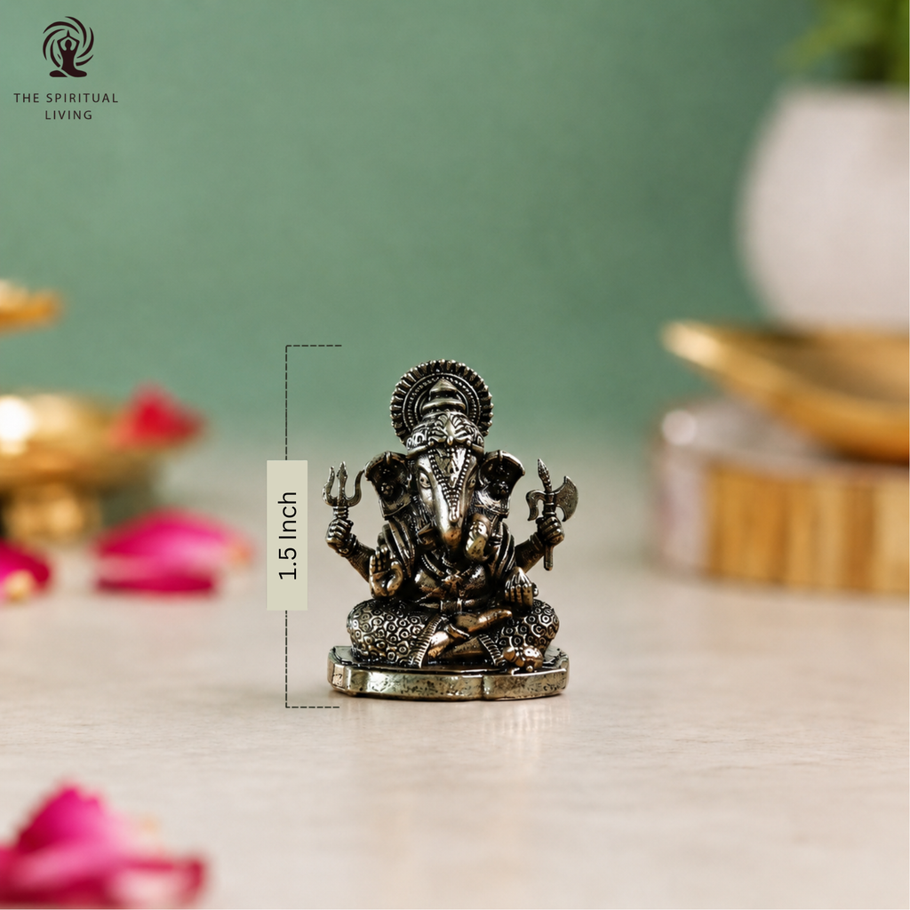 Brass Dagdusheth Ganpati Idol | 1.5 Inch | Small Ganesha Statue | Mini Style Bapaa | Ganpati Bappa Statue |