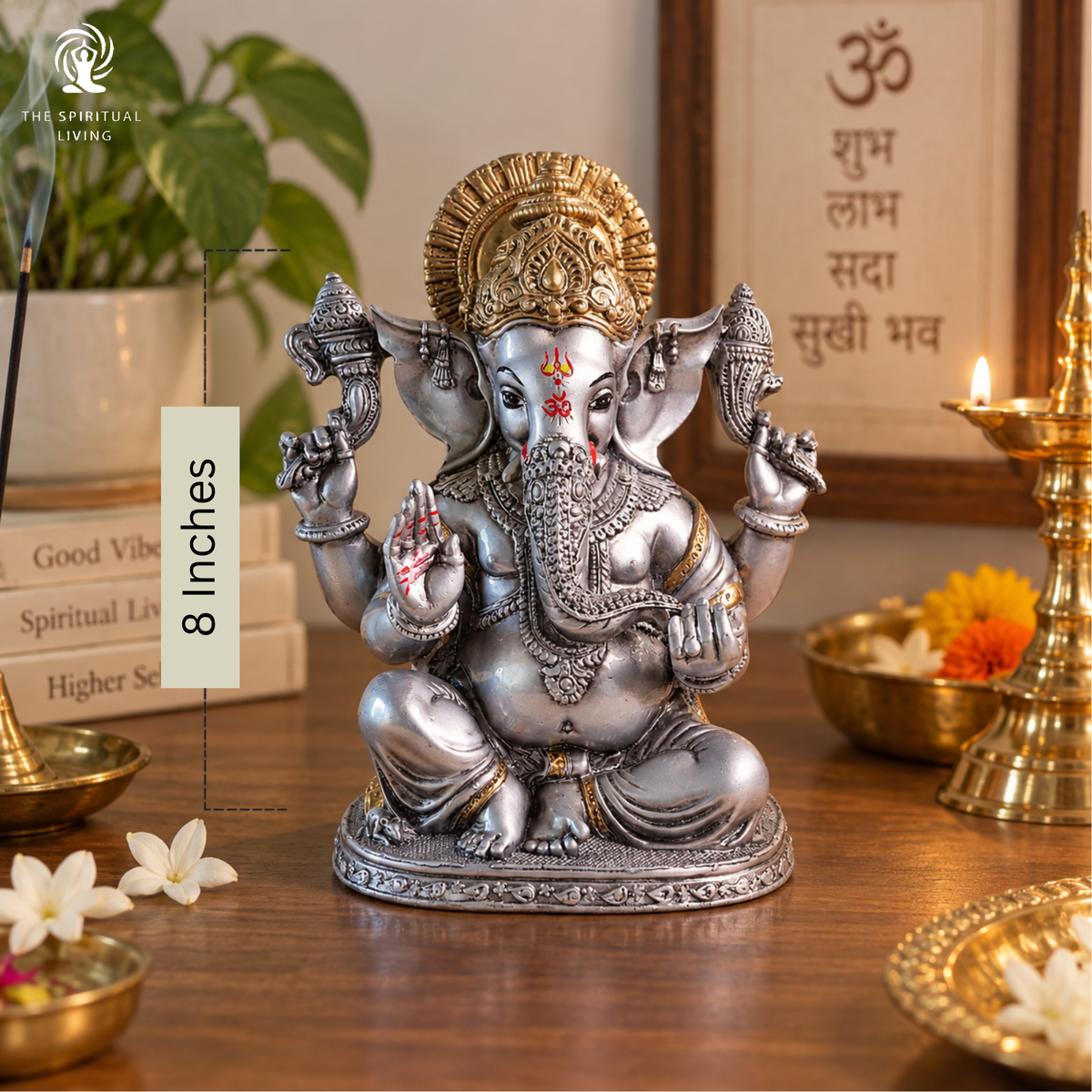 Ganesh Ji Decoration Items for Home | 8 Inch | Murti | Ganpati Idol  | Silver & Golden | Ideal for Gifting