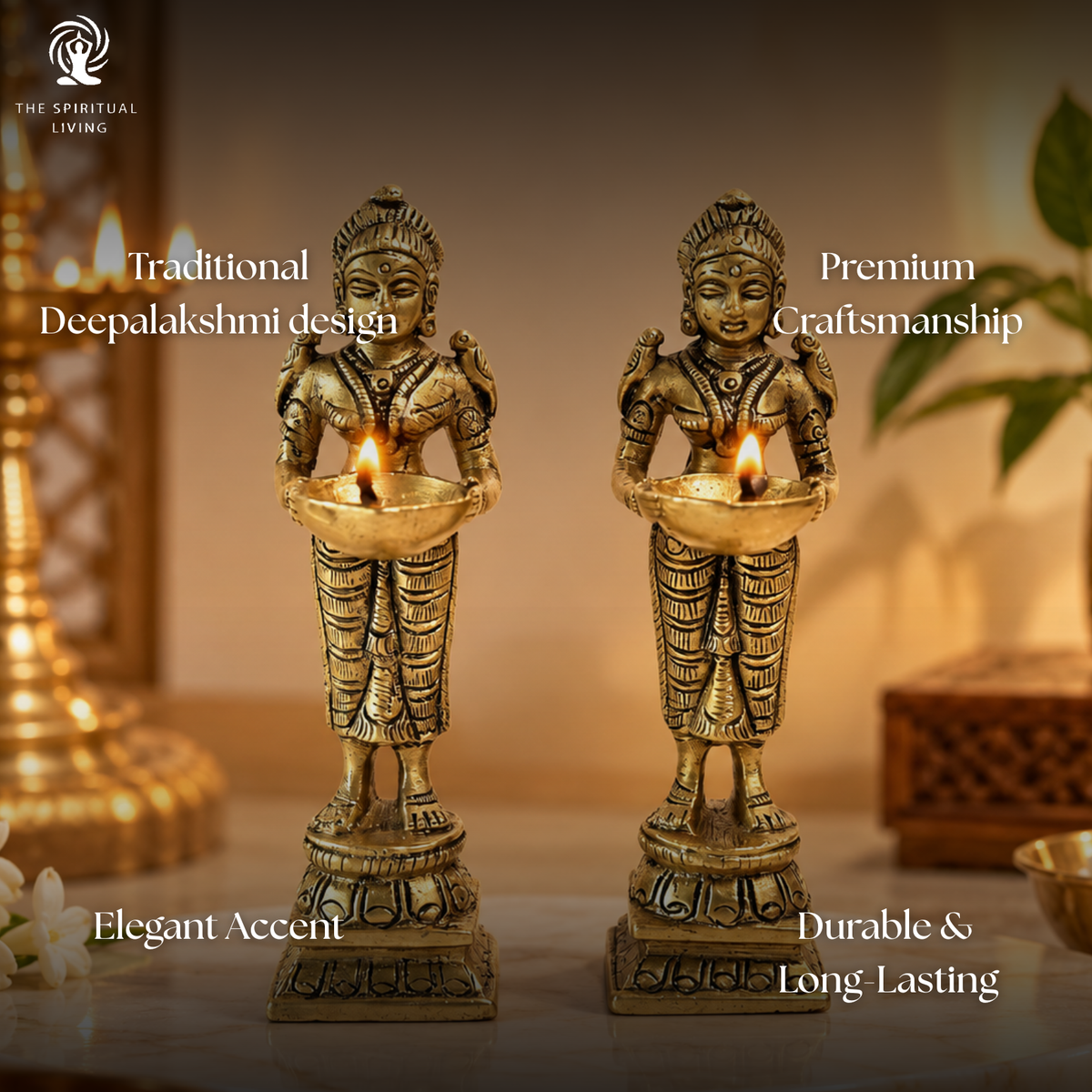 Brass Deepalakshmi Lady Diya | Laxmi Vilakku | 4 Inch | Welcome Stand | 2 Pcs |