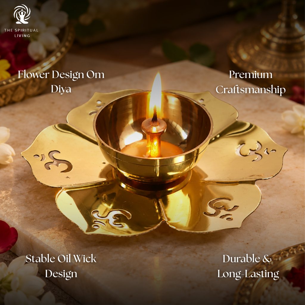 Brass Flower Design Om Diya | 5 INCH
