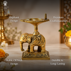 Brass Elephant Oil Lamp Diya for Home | Deepam Kundulu | Diwali | Home and Office | 4 Inch