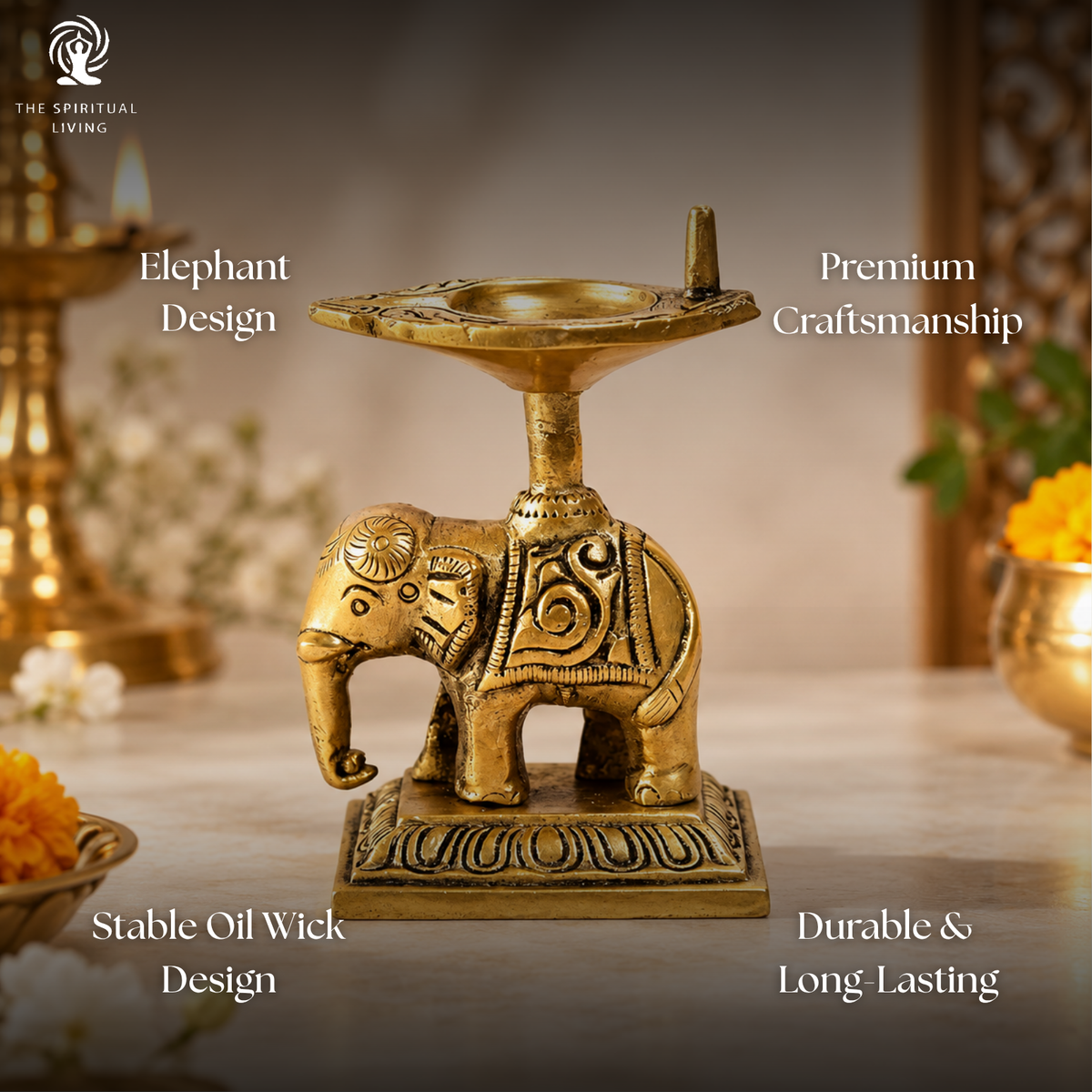Brass Elephant Oil Lamp Diya for Home | Deepam Kundulu | Diwali | Home and Office | 4 Inch