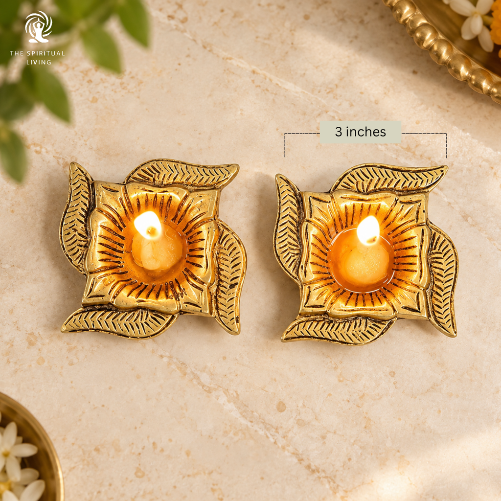 Brass Swastik Diya | 3 Inch | Set of 2 | Oil Wick Diya | Pooja | Diwali Collection | Gift Items |