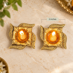Brass Swastik Diya | 3 Inch | Set of 2 | Oil Wick Diya | Pooja | Diwali Collection | Gift Items |