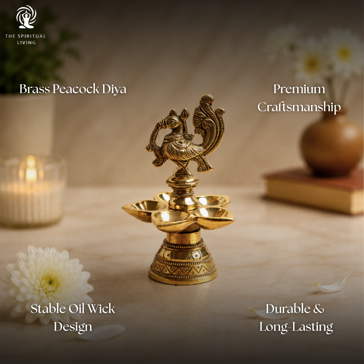 Brass Peacock Diya | 5 Inch | Panch Diya for Aarti | Panchaarti |  Mor Diva | Diya for Pooja | Diwali |