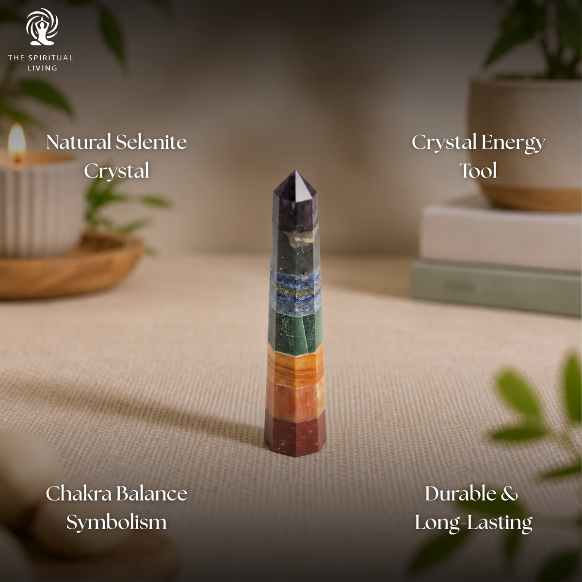 Crystal Wands For Healing | 6 Inch | Natural Selenite Seven Chakra Crystal Wand | Seven Chakra Pencil |Home & Office |