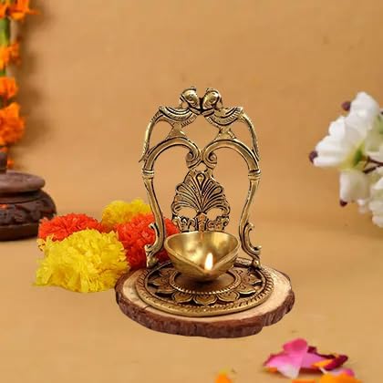 Brass 2 Peacock Diya with Base