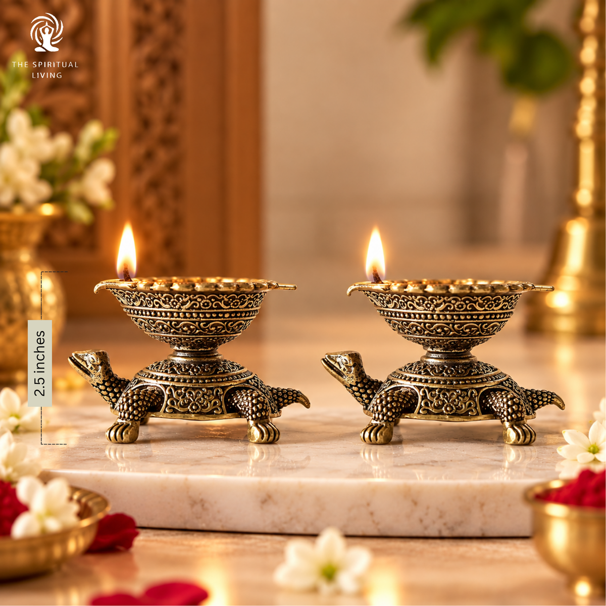 Brass Tortoise Diya - 2.5 Inch - Pack of 2