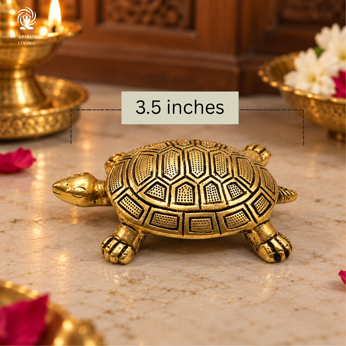 Pure Brass Tortoise for Vastu | 3.5 Inch | Golden Feng Shui Turtle Idol for Wealth, Prosperity & Good Luck