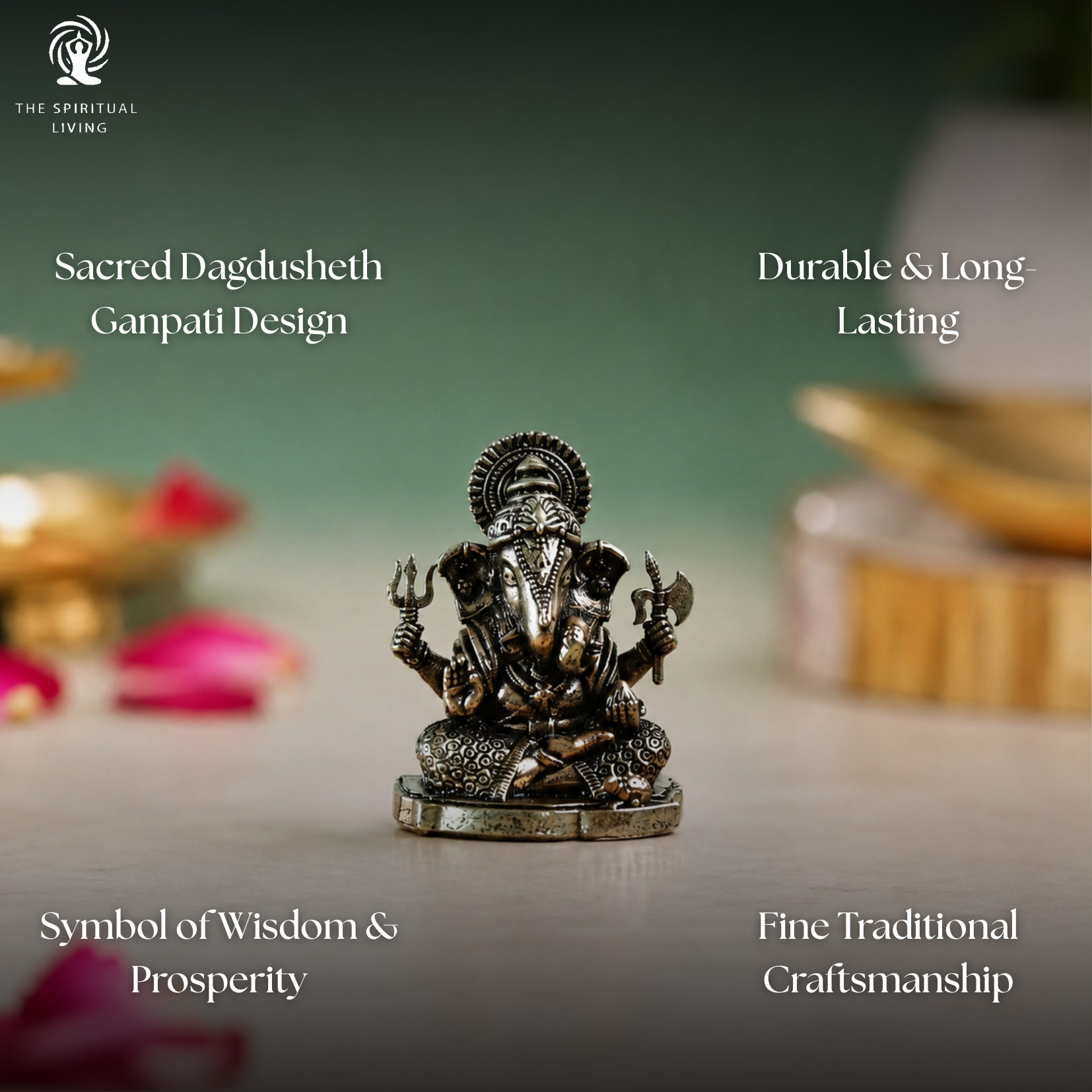 Brass Dagdusheth Ganpati Idol | 1.5 Inch | Small Ganesha Statue | Mini Style Bapaa | Ganpati Bappa Statue |